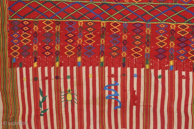 Colotenango Huipill, from Western Highlands Guatemala,  Huehuetenango state. - collected 1972 - vintage circa 1940 Germantown red thread Soumak warp wrap brocade technique  Unique embroidered signature motifs.  Excellent condition  ...