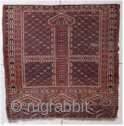 #6845 Antique Yomud Ensi Rug 
This 19th century Yomud Ensi Oriental Rug measures 4’8” x 5’2”. This is an excellent Ensi. The crossbar in the field is very low adding to the  ...