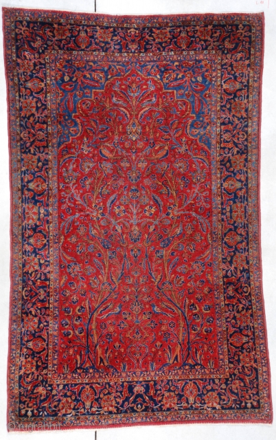 #6965 Antique Kashan Persian Rug 4’2″ X 6’9″
This circa 1910 American quality antique Kashan Persian Oriental Carpet measures 4’2” X 6’9”. It has a meditation motif with entwined trees going the length  ...