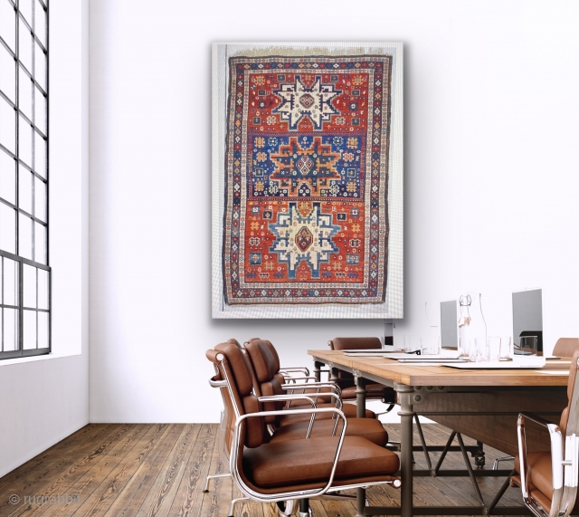 Antique Kuba Oriental Rug  #7895

Age: circa 1875 

Size: 3’8” X 5’7"
https://antiqueorientalrugs.com/product/antique-kuba-oriental-rug-38-x-57-7895/                     