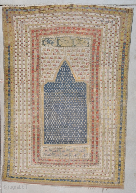 7738 Antique Kula Turkish Rug Size: 4’3″ x 6’2″ (131 x 189 cm) Age: 1800-1825 Price on request 
https://antiqueorientalrugs.com/product/7738-antique-kula-turkish-rug/              