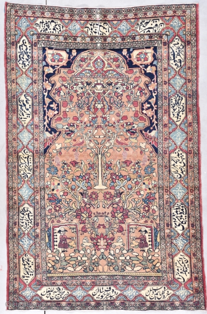 Antique Laver Kerman Oriental Rug 4’3” X 6’7” #7947
This last quarter 19th century Laver Kerman measures 4’3” X 6’7”. It has a prayer motif on a café au lait ground containing a  ...