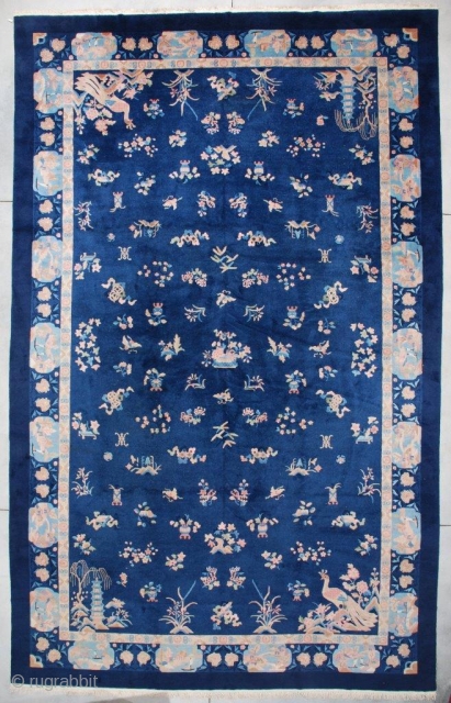 #7314 Antique Art Deco Chinese Rug 11’3” X 17’6”
This circa 1930 Feti Chinese Art Deco rug measures 11’3” X 17’6”. It has a navy blue field with good luck calligraphy ‘Shou’ repeated  ...