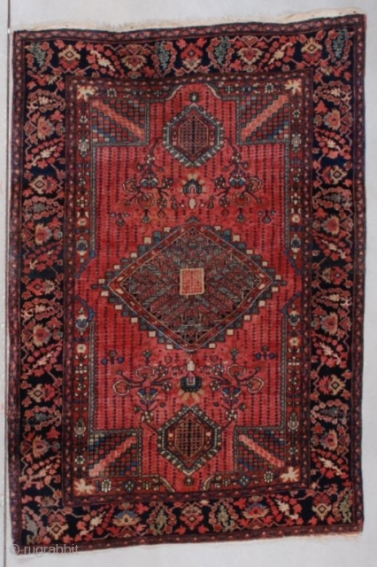 #7580 Fereghan Sarouk

This circa 1910 Fereghan Sarouk measures 3’6” x 5’0” (109 x 152 cm).  This Fereghan Sarouk has perfect full pile. It has a red field with a center diamond  ...