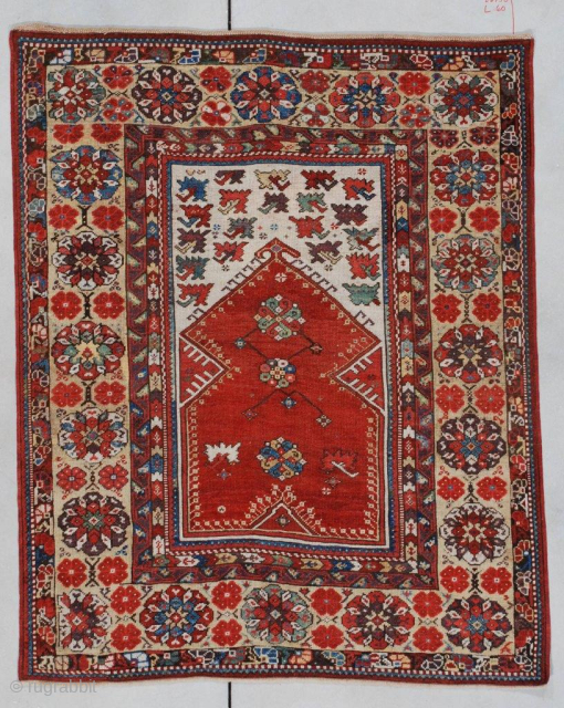 This 18th century Melas or Melez very antique Oriental carpet #7143 measures 4’0” X 5’0”. A very similar example of this rug is in the Turk Ve Islam Eserleri Museum, Istanbul, Inventory  ...