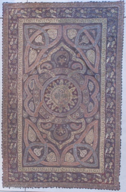 #7217 Ottoman Silk and Metal Tapestry 

This Ottoman  tapestry bears the Tugra of Mustafa IV and dates from 1807-1808. It measures 5’2’ X 8’5”. It has metal embroidery. It has a  ...