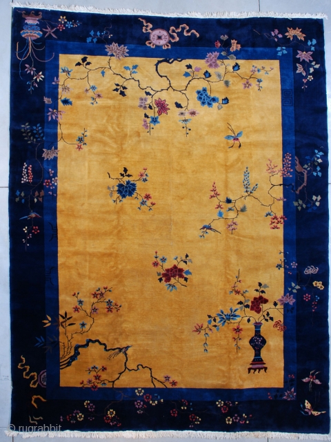 #7541 Antique Art Deco Chinese Rug
This circa 1920 Mandarin Chinese Art Deco Oriental Rug measures 10’0” X 13’3” (304 x 405 cm). It has a yellow gold field with a floral motif  ...