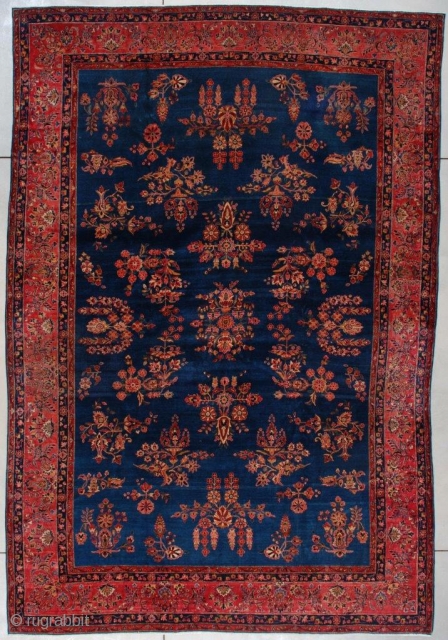 #7448 Antique Kashan Persian Rug 8’11” X 13’0″
Thisantique Kashan Persian Oriental carpet measures 8 foot 11 inch by 13 foot 0 inches. It has a medium blue ground with an empty floral  ...