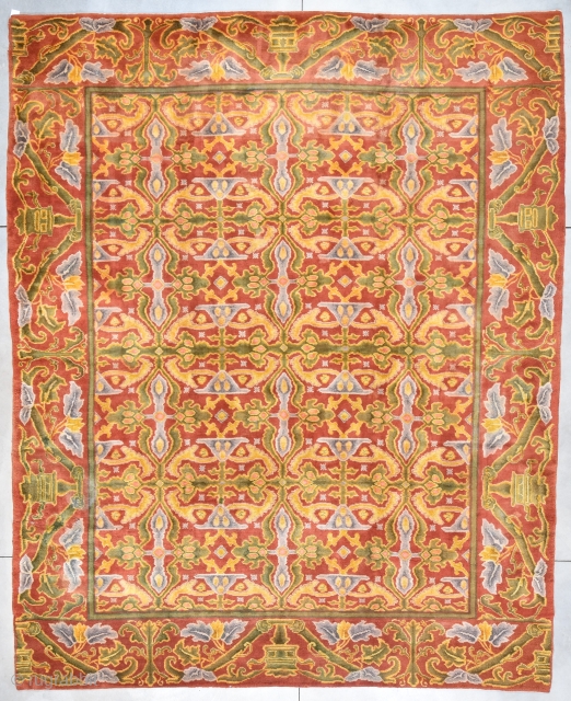 Antique European Rug #7942 Price on Request Size: 13’5” x 16’6” This gigantic European rug measures 13’5” x 16’6”. It is most probably a Donegal rug and possibly designed by Voysey. I  ...