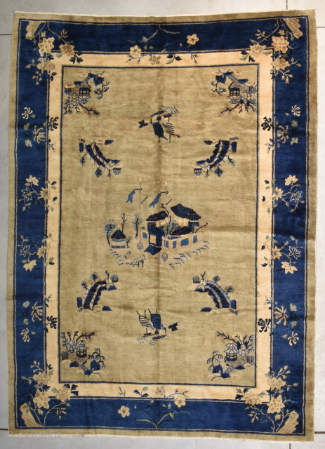 This circa 1910 Peking /Fette Chinese rug #8227 measures 6 foot 2 inches by 7 foot 4 inches. It has a medium to pale grey field with an overall design. There are  ...