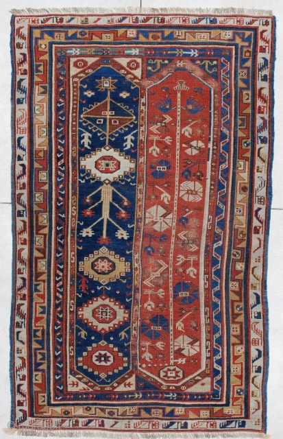 #5970 Makri Antique Turkish Rug

This circa 1850 antique Turkish Megri or Makri antique Oriental rug measures 4’3” X 7’0” (131 x 213 cm).  It is a fantastic two panel Megri in  ...