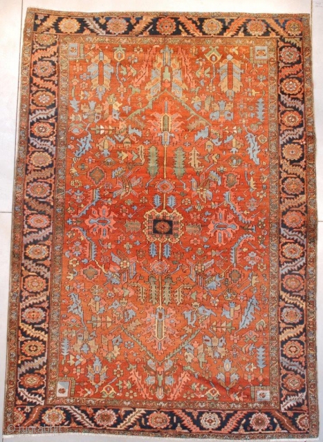 #7658 Antique Heriz Persian Rug 
This circa 1900 antique Heriz Oriental carpet measures 8’4” X 11’9” (256 x 362 cm). It has a very nice overall geometric design with a small center  ...