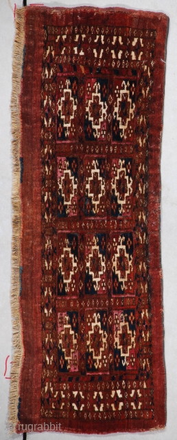 This third quarter 19th century Yomud Torba Oriental rug #7356 measures 2’6” x 11” (79 x 33cm).
https://antiqueorientalrugs.com/product/7356-antique-yomud-torba/                
