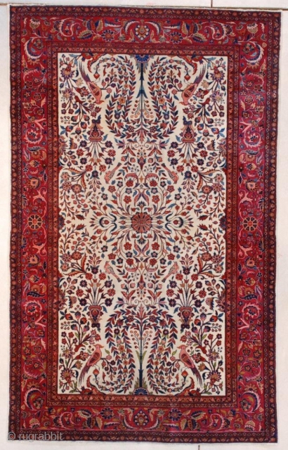 #7657 Dabir Kashan Antique Persian Rug 
This circa 1900 antique Dabir Kashan Persian Oriental carpet measures 4’1” X 6’7” (125 x 204 cm). This elegant rug has a floral motif consisting of  ...