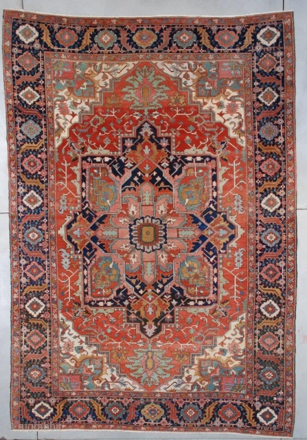 #7491 Antique Serapi Persian Rug 9’5″ X 13’4″
Size: 9’5″ X 13’4″

(289 x 406 cm)

Age: Last quarter 19th century
https://antiqueorientalrugs.com/product/7491-antique-serapi-persian-rug/               