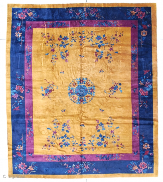 #7410 Mandarin Chinese Rug

This circa 1920 Mandarin Chinese rug measures 10’0” X 11’10” (304 x 362 cm). It has a dark gold field with a medium blue circle serving as a center  ...