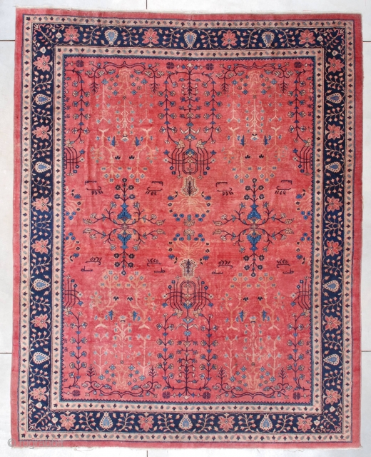 #7469 Antique Laristan Oriental Rug 9’0″ x 11’2″

This dated 1904 Laristan Oriental Rug measures 9’0” x 11’2”. It has a pale rose ground with an overall very open floral design in ivory  ...