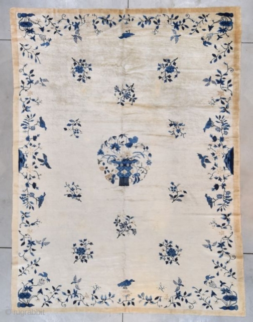 #6887 Peking Chinese Rug
This circa 1890 Peking Chinese rug measures 8’9” X 11’8” (271 x 359 cm). It has very lovely shimmery ivory colored wool with a darker ivory narrow border. This  ...