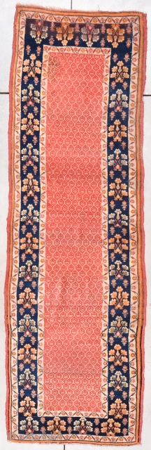 Turkish Runner 3’0” X 9’7” #7869
This circa 1930 Turkish runner measures 3’0” X 9’7”. The center field is a pale red color with a lattice work design where every opening in the  ...