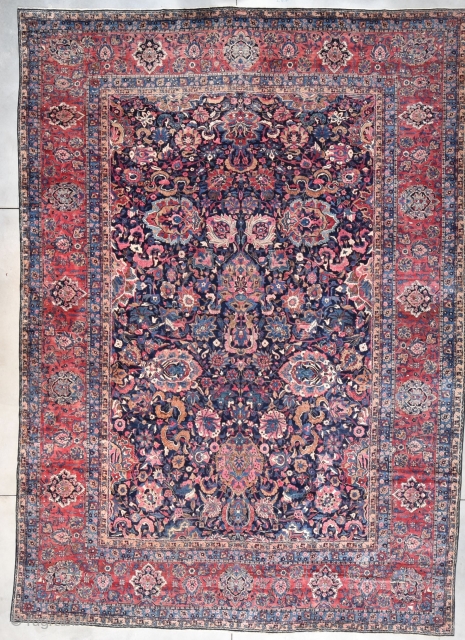 OVERSIZED #7802 Antique Sarouk Persian Rug This Palace sized Antique Sarouk Persian Oriental Rug measures 12’7” x 17’6” (387 x 554 cm). The design is hard to describe. It has an uncommon  ...