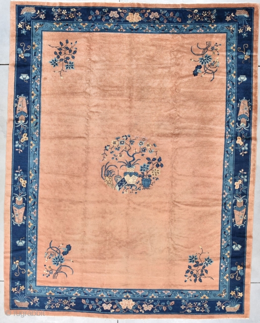 Antique Peking Chinese Carpet  #7880
This circa 1890 Peking Chinese rug measures 9’2” X 11’9” (280 x 362 cm). The rug has a copper colored field like a new penny but not  ...