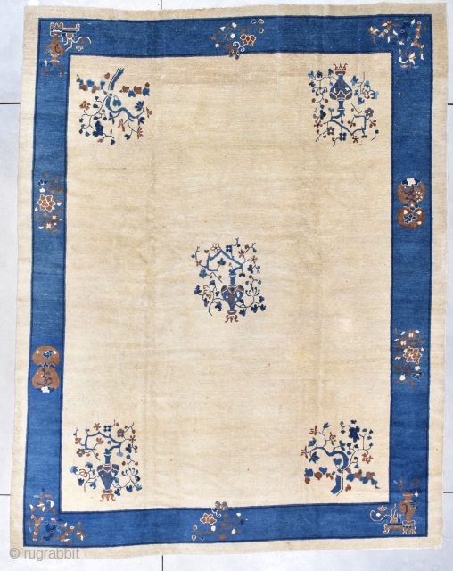 Antique Peking Chinese Oriental Rug #7885
This circa 1890 Peking Chinese antique Oriental rug measures 8’10” X 11’3” (272 x 344 cm). It has a very light camel hair edging into ivory colored  ...