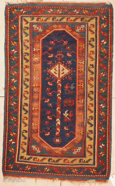 
#6020 Megri Antique Turkish Rug 
This mid 19th century Megri or Makri antique Oriental carpet measures  3’3″ x 5’3″ (100 x 161 cm). It has a single panel in blue with  ...