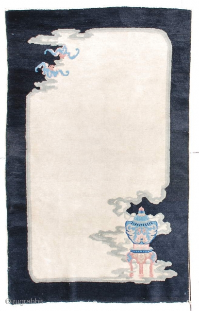 #6515 Antique Art Deco Chinese Rug 
This circa 1920 Peking weave Art Deco rug measures 3’1” x 5’0”. In the lower right corner is an incense burner in blue, green, brown and  ...