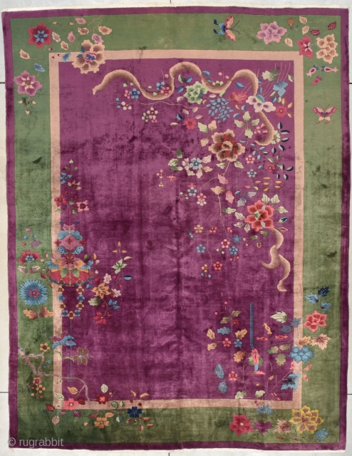 #7804 Antique Art Deco Chinese Rug
This antique Art Deco Chinese Oriental Rug measures 8’10” X 11’6” (272 x 353 cm). It has an overall Deco motif on a deep purple field with  ...