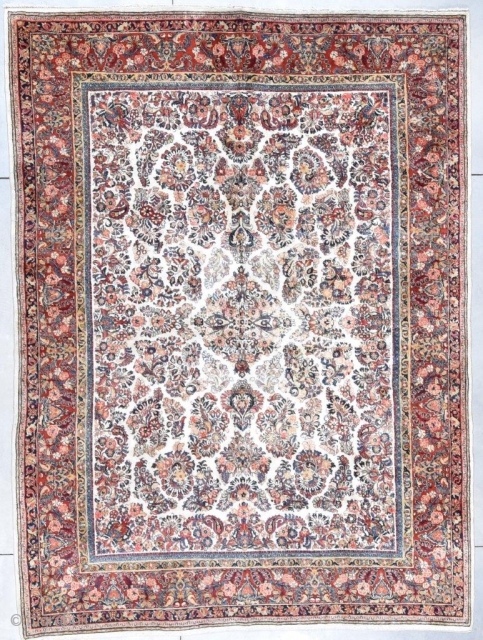 #7697 Ivory Sarouk Antique Persian Rug 9’11” X 13’3″
This circa 1930 Persian Sarouk handmade Oriental Rug measures 9’11” X 13’3” (308 x 405 cm). It has an overall design with a small  ...