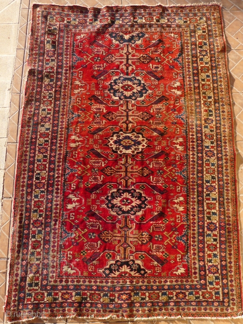 Kuba rug, 7 ft x 4.5ft. (216 x 134 cm.) Around 1900. The design with an interesting version of the Gollu Chichi pattern, that shows affinity with both Seichur and Perepedil Kuba  ...