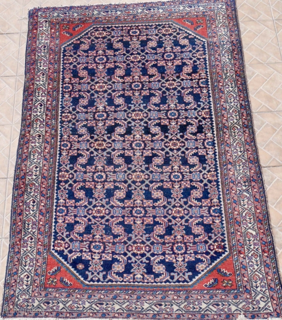 Antique Endjelas/Enjelas rug, 6.4 x 4.6ft. circa 1900,  from  Simin-e Abaru, a village with flat stone houses, south of Hamadan. Enjelas rugs are generally considered mere utility rugs. Hence, the  ...
