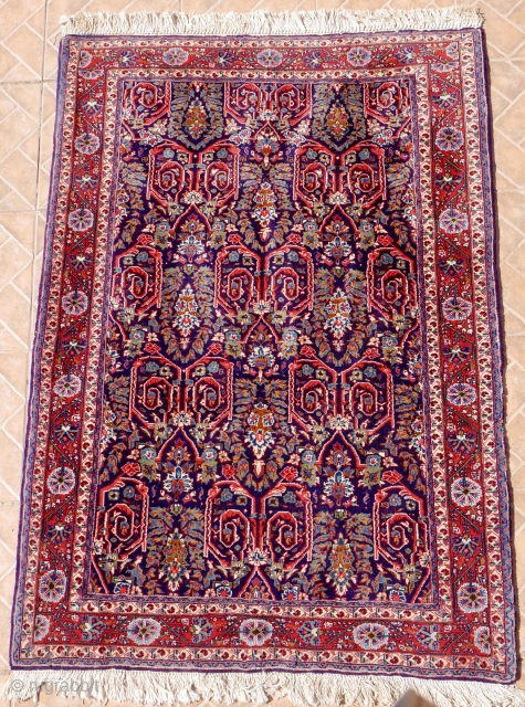 A fine Bidjar Garrus rug 148 x 102 cm (4.8 x 3.3ft) around 1960/70
with an arabesque calyx leaf design on a dark blue ground         