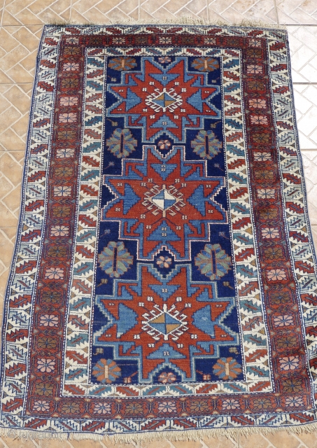 Lesghi Rug with classic star design, probably original Lesghi- Shirvan  region. 175 cm x 116 cm. ( 5.7ft x 3.8ft) early 20 th. century.
Excellent colours and full-piled condition with one small,  ...