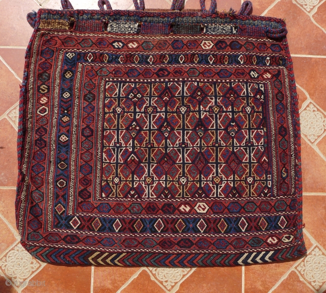 Afshar Sumac bag, 78 cm x 72 cm. A-symetrically woven, original selvages (no reduced borders) Good colours with a nice bottle green. RESERVED          