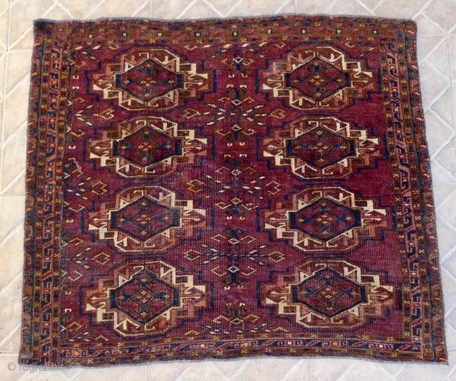 Saryk (Chuval?) Fragment, 87 cm. x 74 cm. 3 rd. qtr. 19 th. century. The purple-red ground is probably of cochineal origin.
The weave resembles that of the Ersari, but is much finer.  ...