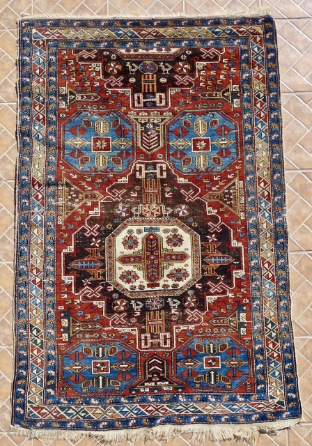 Classic Kuba Konagkend rug, 114 x 172 cm, 19 th. century. Unusual a-symetrical composition.                   