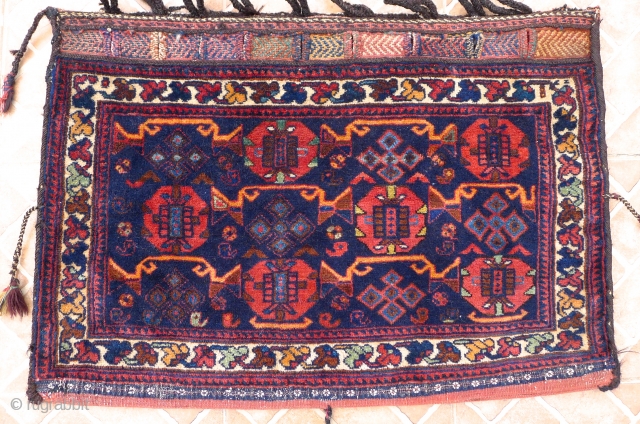 An Afshar Bag. 2.7x1.9ft. (83 x 57 cm.) early 20 th. century. with unusual variant of "mina Khani" design.
In excellent full-piled condition. Lit. Ref. Afshar, Tribal weaves from SE Iran, Parviz Tanavoli,  ...
