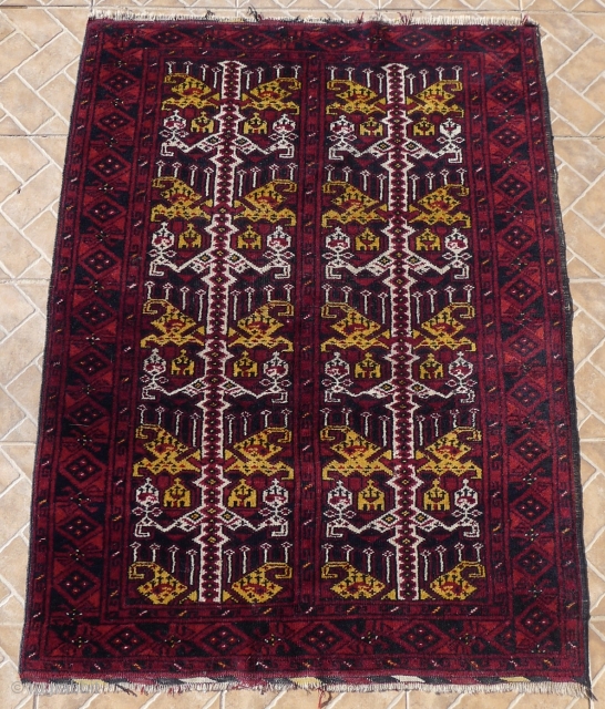 Ersari Beshir rug, 145 cm x 105 cm. mid 20 th. century. Distinct Ersari group with a design derived from Uzbek ikat textiles. Very interesting group.       