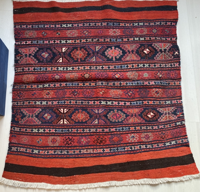 Early 20th Century Caucasus sumak mafrash panel. 114 x 120 cm / 3.74 x 3.93 ft. Excellent condition. Bedding bag kilim. Beshik fragment.          