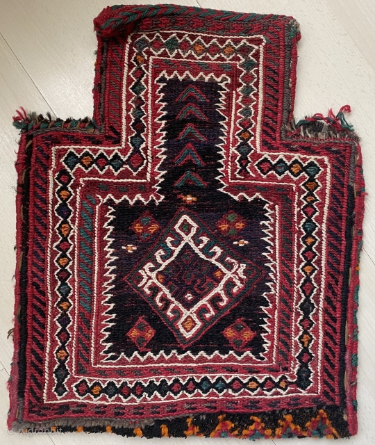 Bakthtiari salt bag (namakdan) from the First Quarter of 20th Century. Back is flatweave, front is sumak and the bottom is pile rug. Excellent condition. Please reach out for more details.  