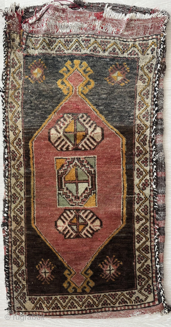 Early Anatolian Yastik size Chuwal Rug. Back is flatweave kilim.                       