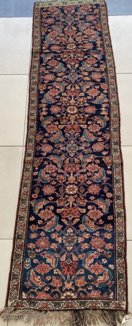 Antique Zencan Carpet from Persia. Great example of Kurdish tribal weaving. Famous herati motif pattern. Circa 1900s. 62 x 230 cm. Wool on wool with vegetable dye. Low pile and repaired and  ...
