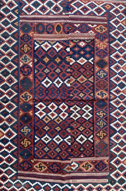 Exceptional antique Bakhtiari kilim with two panels brought together. Vegetable dye & natural colors. 125 x 200 cm. End of the 19th Century. A masterpiece. DM for more photos and details.  