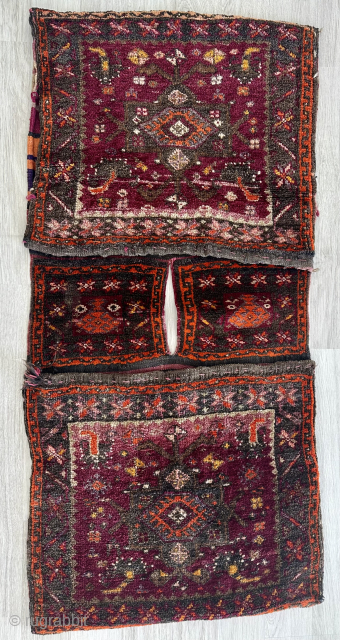 Early Kurdish tribal saddle bag. Great weaving example of nomadic lifestyle. Available. Pile rug on the front and flatweave in the back. Excellent condiiton. Contact: rohat_berk_kartal@hotmail.com