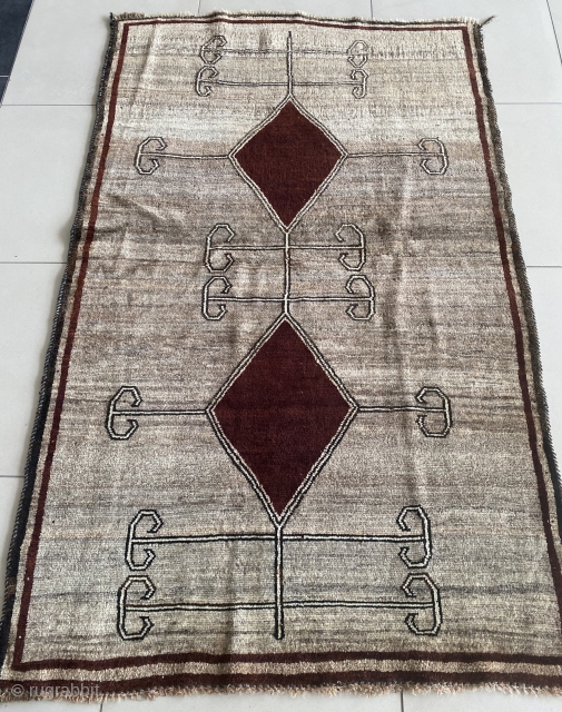 Old Gabbeh rug from Persia. All natural colors. Simple yet striking design. Excellent condition. 120 x 196 cm. Contact: rohat_berk_kartal@hotmail.com             