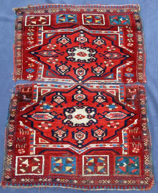 Early finely woven fragmented Yastik most probably emanating from ancient eastern Turkic lands, pashmina wool, original selvedges, 36" X 25"[92 X 64cm]           