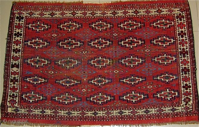 Rare Turkmen Chuval with Memling Guls,  extremely finely woven with Persian knots
open right, areas of red wefting, wonderful colors including a rare maroon and light blue. In all my years
I have  ...