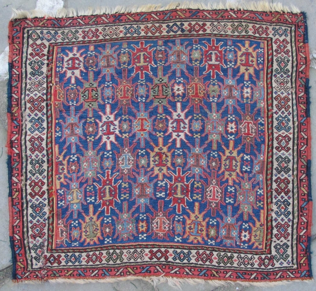 Khamseh Sumak Bag-face, finely woven, kaleidoscopic array of colors, mid-19th. century,22'' X 20''(56 X 51cm)                  