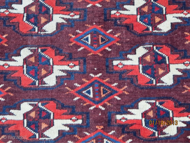 Elegant finely woven early 19th. century exceedingly rare Igdyr chuval with deeply saturated colors
including a very corrosive raspberry insect dye apparent throughout the piece,
wefting consisting of gossamer twisted together fine wool and  ...